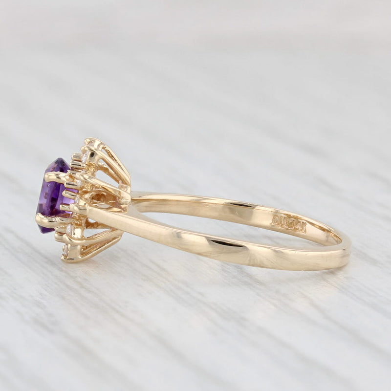 Light Gray 0.50ctw Amethyst Diamond Halo Ring 14k Yellow Gold Size 6