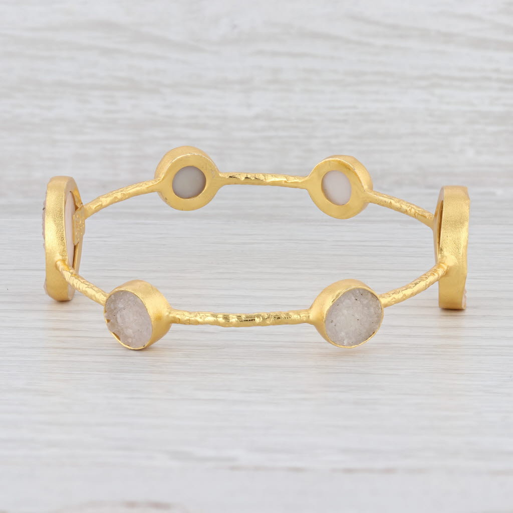 New Nina Nguyen 8" Bangle Bracelet Druzy Quartz 22k Gold Vermeil Sterling Silver