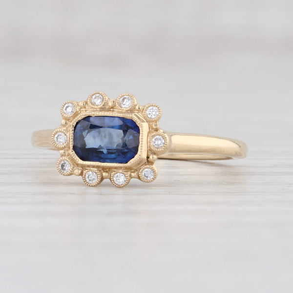 New 0.92ctw Blue Sapphire Diamond Halo Ring 14k Yellow Gold 6.75 Engagement