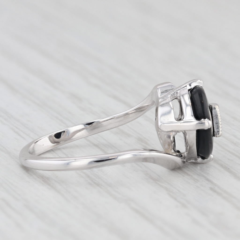 Light Gray Vintage Onyx Diamond Signet Bypass Ring 10k White Gold Size 6