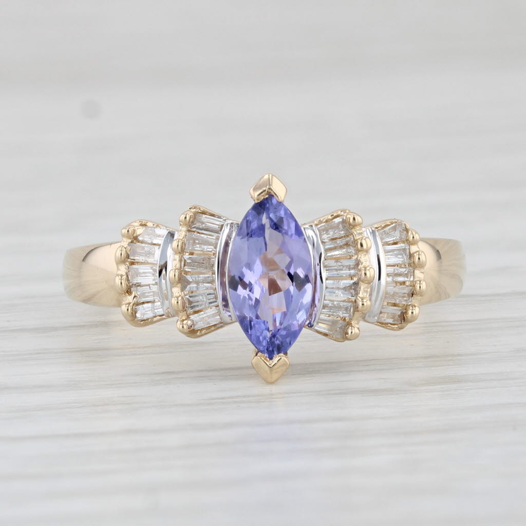 Light Gray 0.60ctw Marquise Tanzanite Diamond Ring 14k Yellow Gold Size 8