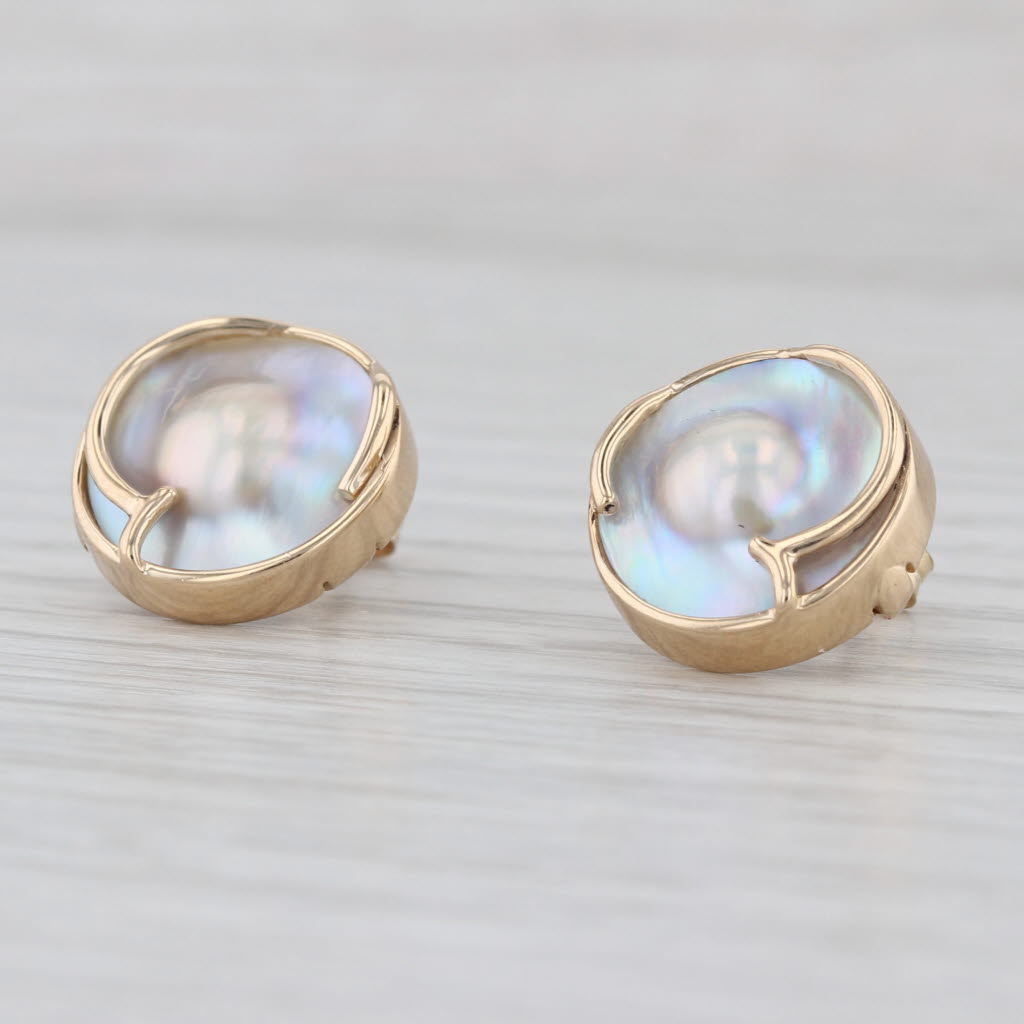 Blister Pearl Stud Earrings 14k Yellow Gold Button Studs