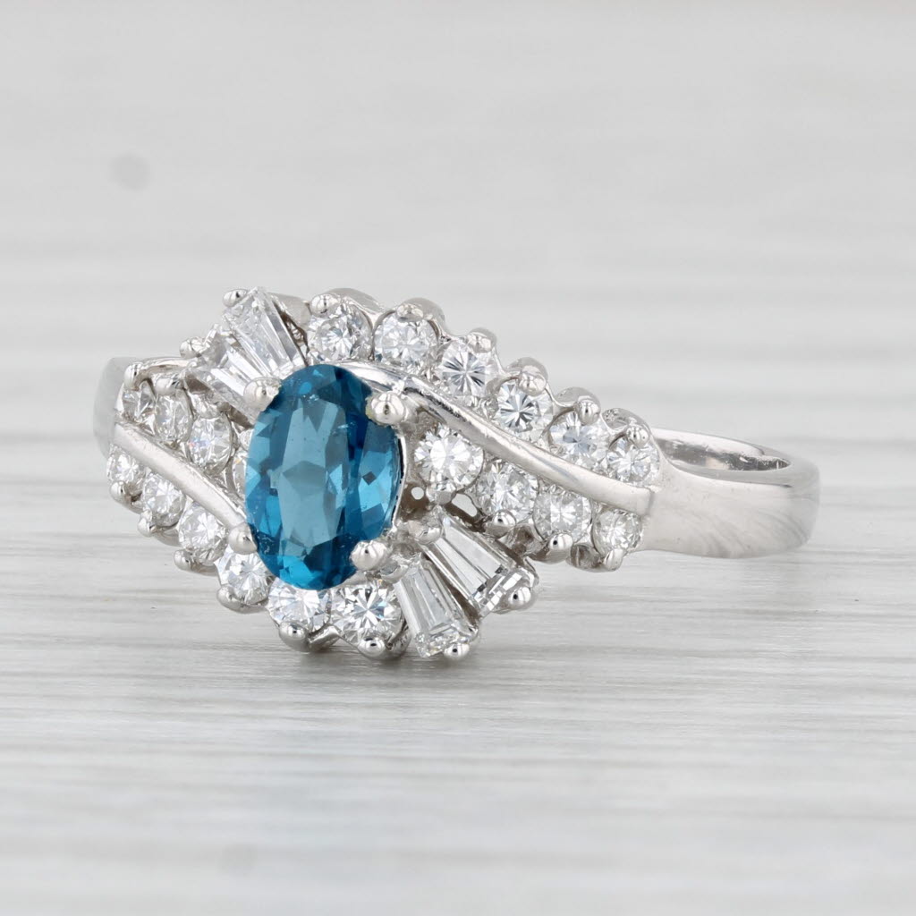 Light Gray 0.95ctw London Blue Topaz Diamond Ring 14k White Gold Size 7.5 Engagement Spark