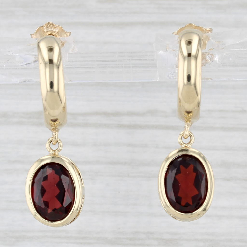 Light Gray 2ctw Oval Garnet Dangle Half Hoop Earrings 14k Yellow Gold