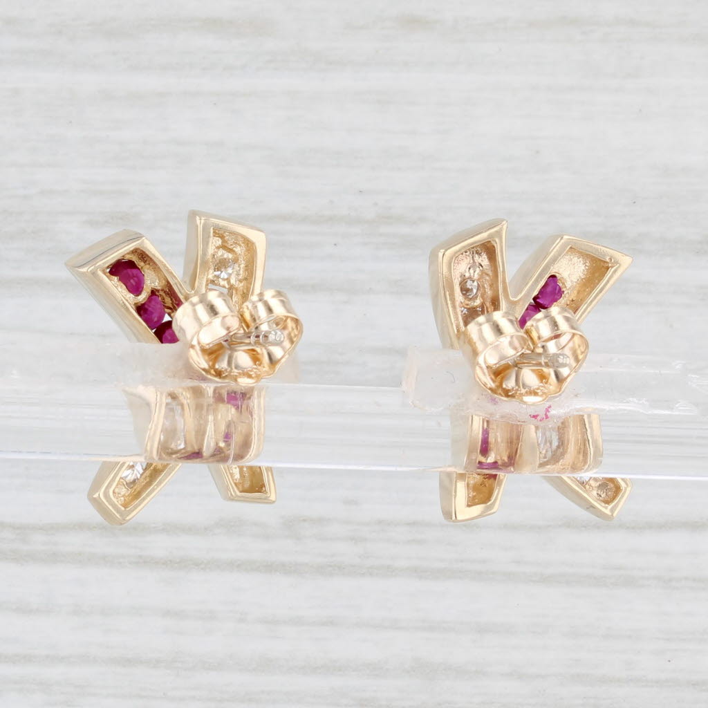 Light Gray 0.59ctw Ruby Diamond X Crossover Earrings 14k Yellow Gold Studs