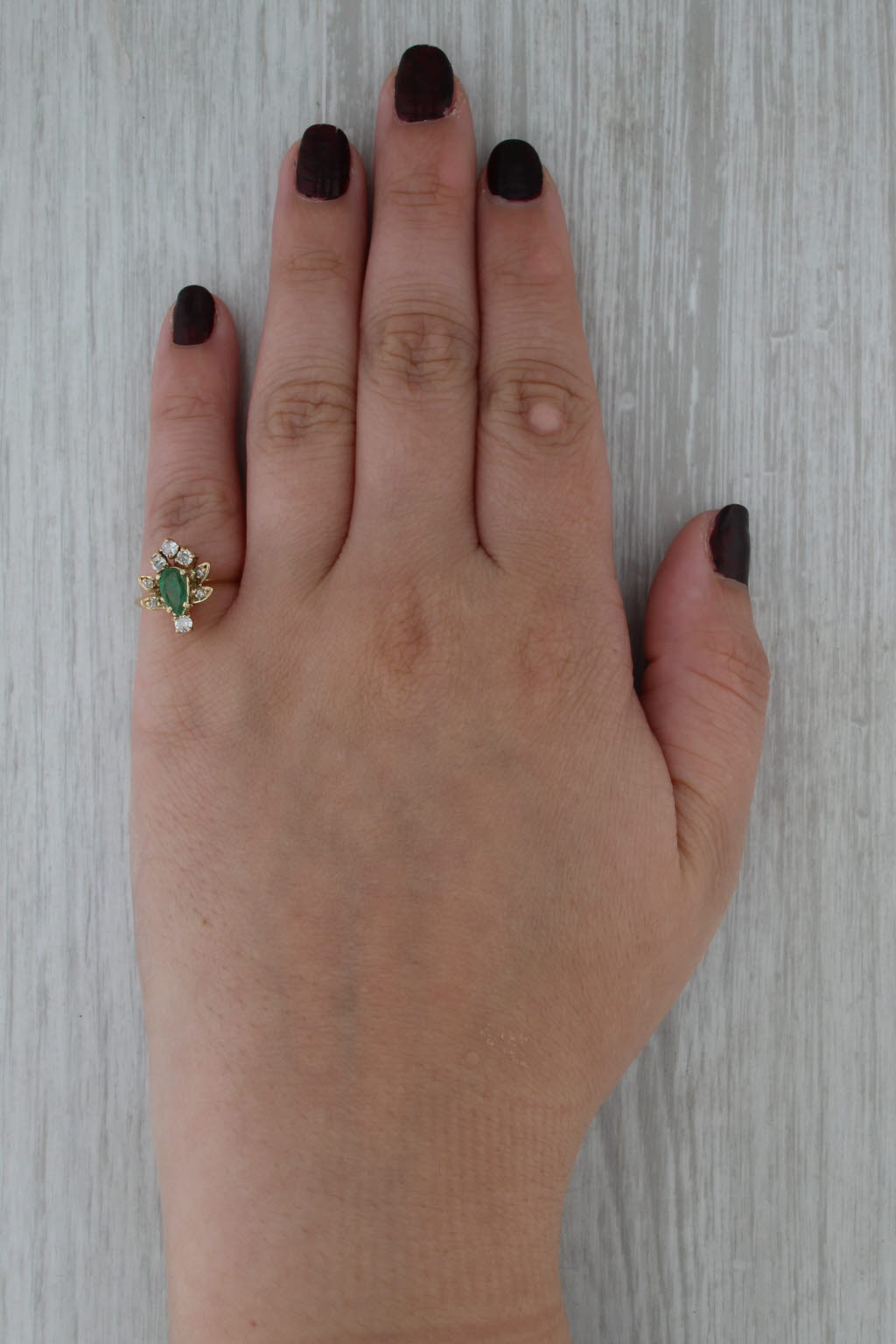 0.47ctw Pear Emerald Diamond Halo Ring 18k Yellow Gold Size 5
