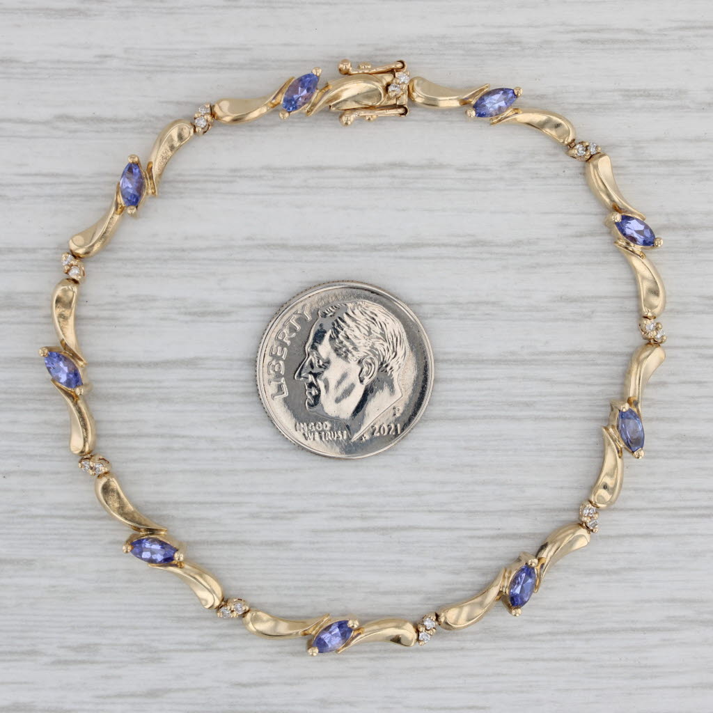 Gray 1.39ctw Tanzanite Diamond Bracelet 10k Yellow Gold 6.75"