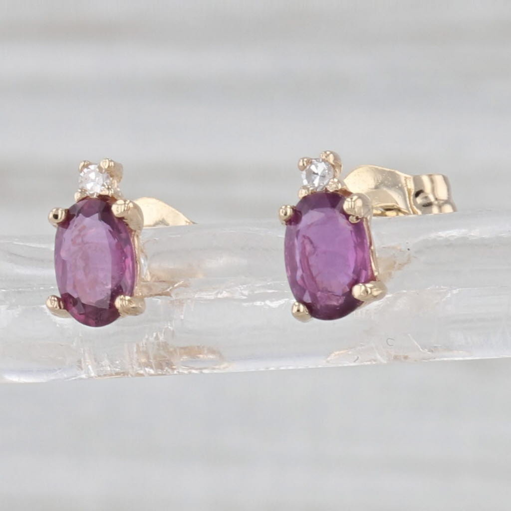 0.60ctw Ruby Diamond Stud Earrings 14k Yellow Gold Oval Studs
