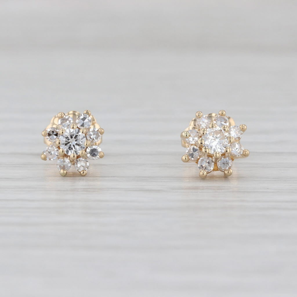 0.42ctw Diamond Flower Halo Stud Earrings 14k Yellow Gold Round Studs