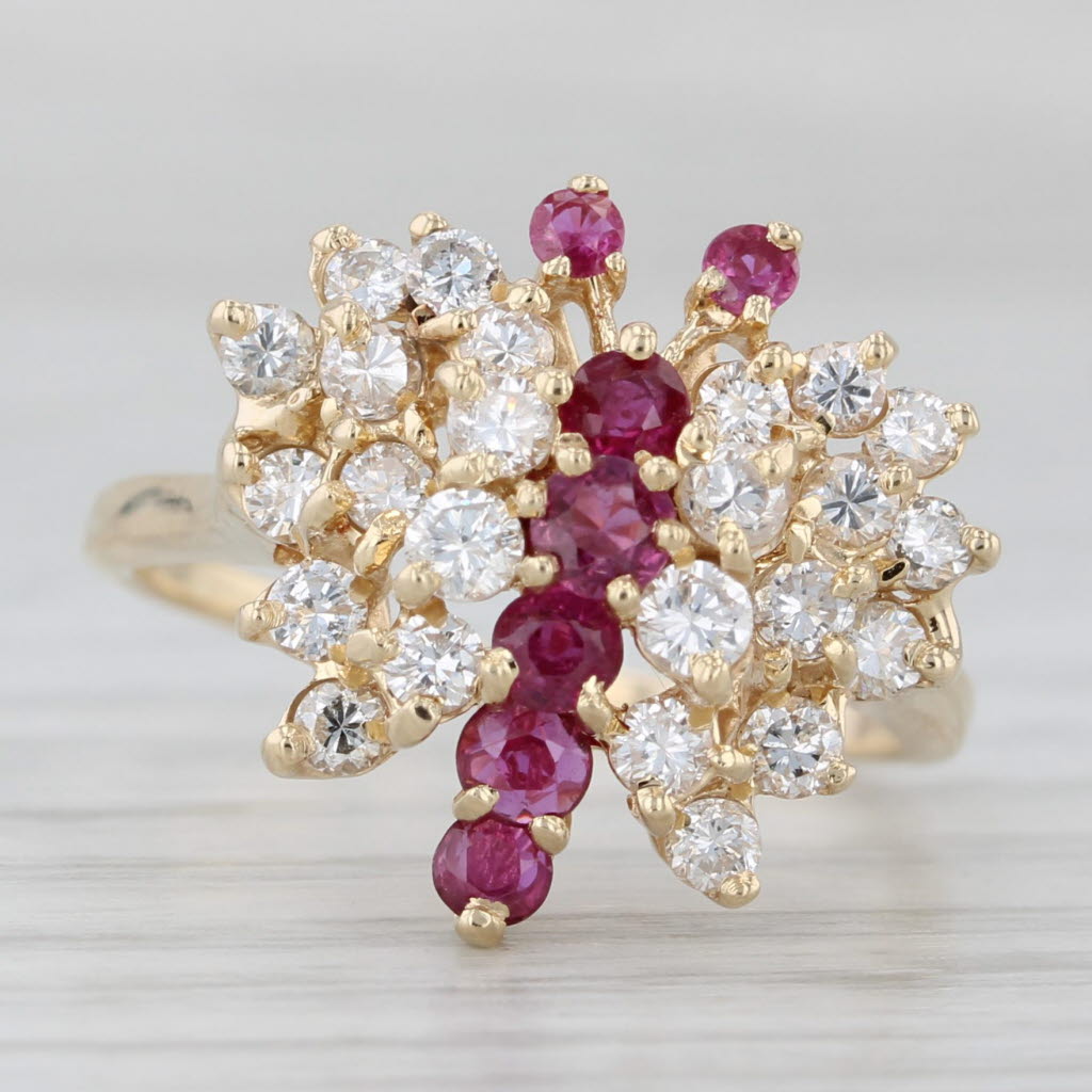 Light Gray 1.30ctw Diamond Ruby Cluster Butterfly Ring 14k Yellow Gold Size 7.5 Cocktail