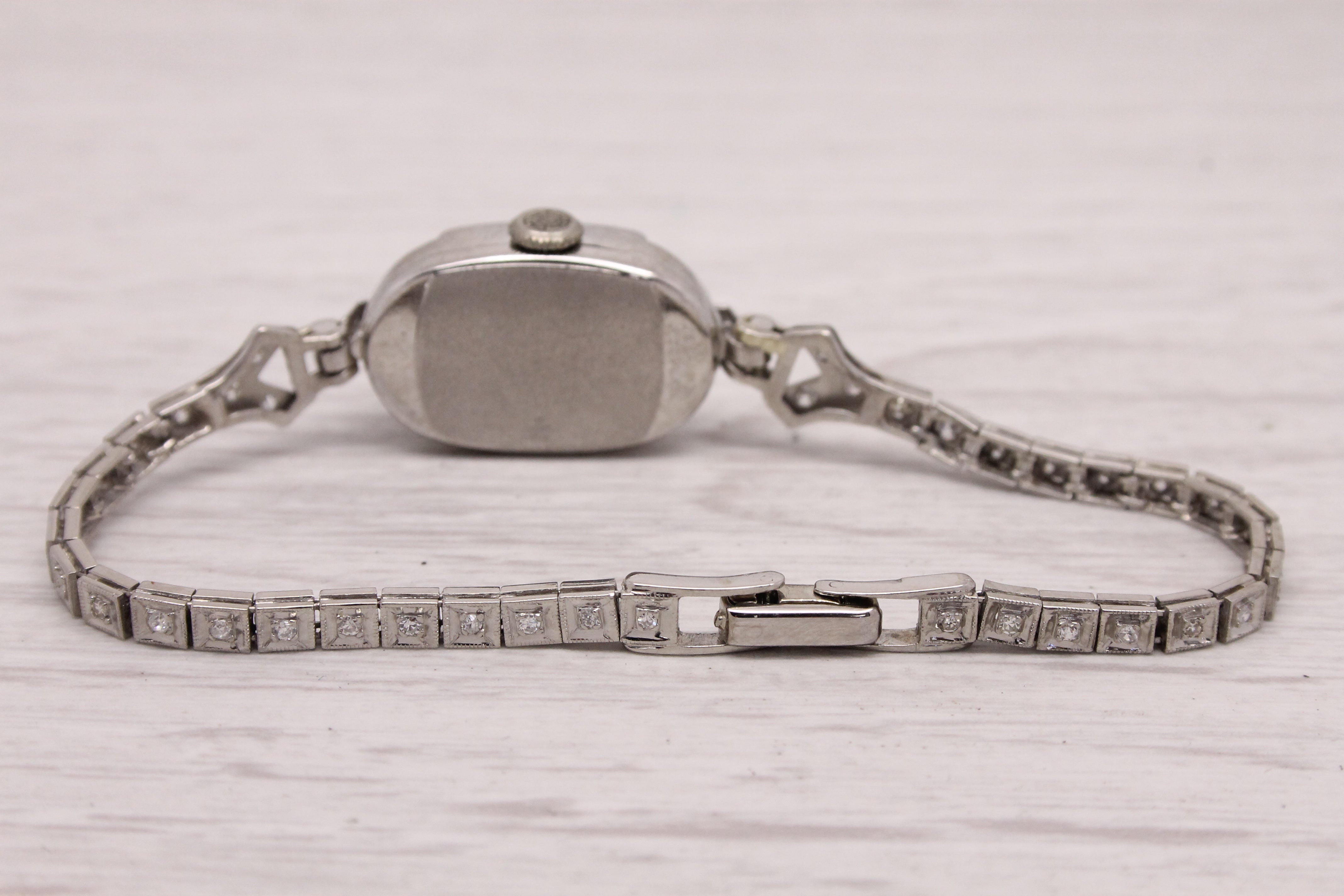 Light Gray Antique Elgin Ladies Platinum & 14k Diamond Cocktail Watch 0.65ctw SERVICED