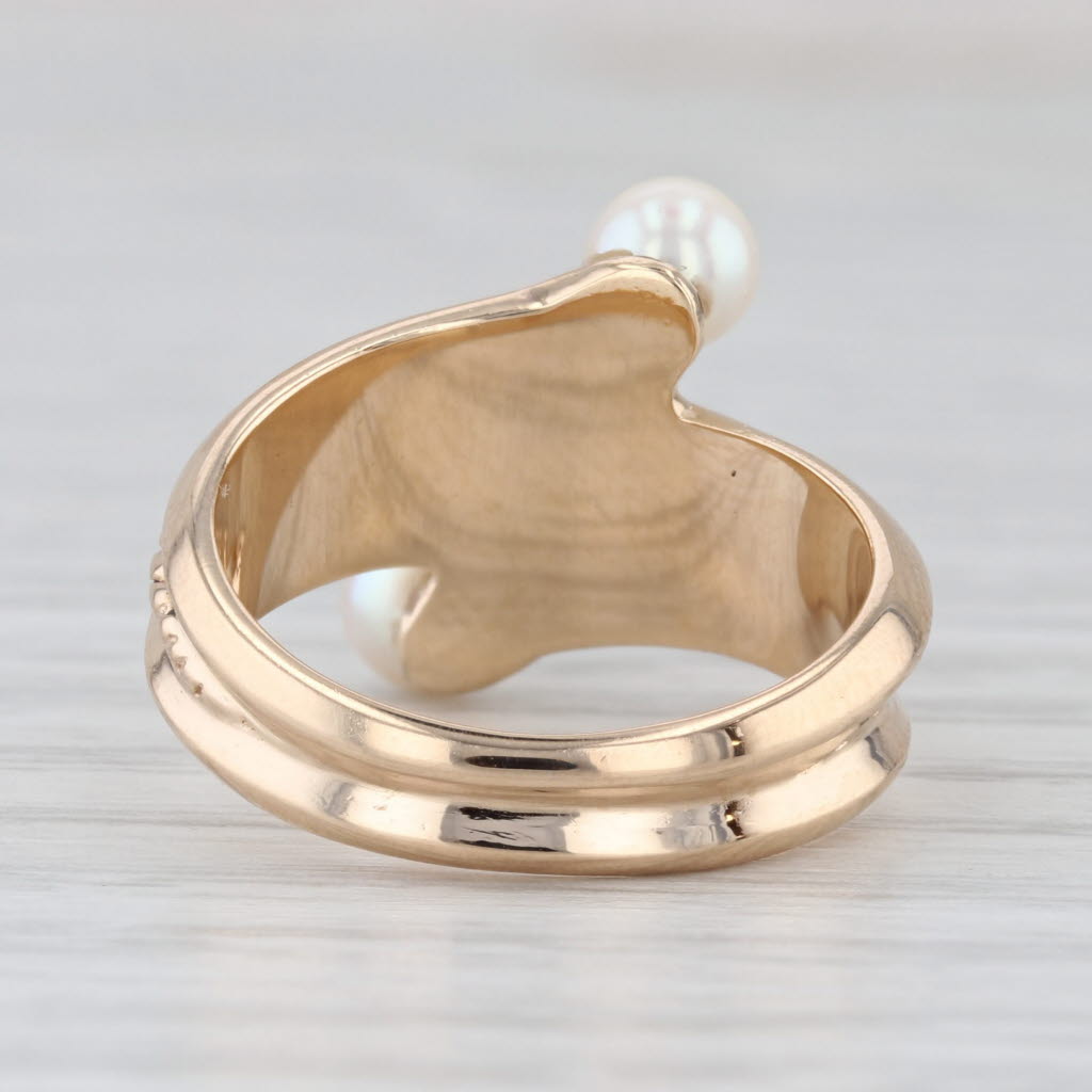 Green Jadeite Jade Pearl Bypass Ring 14k Yellow Gold Size 6