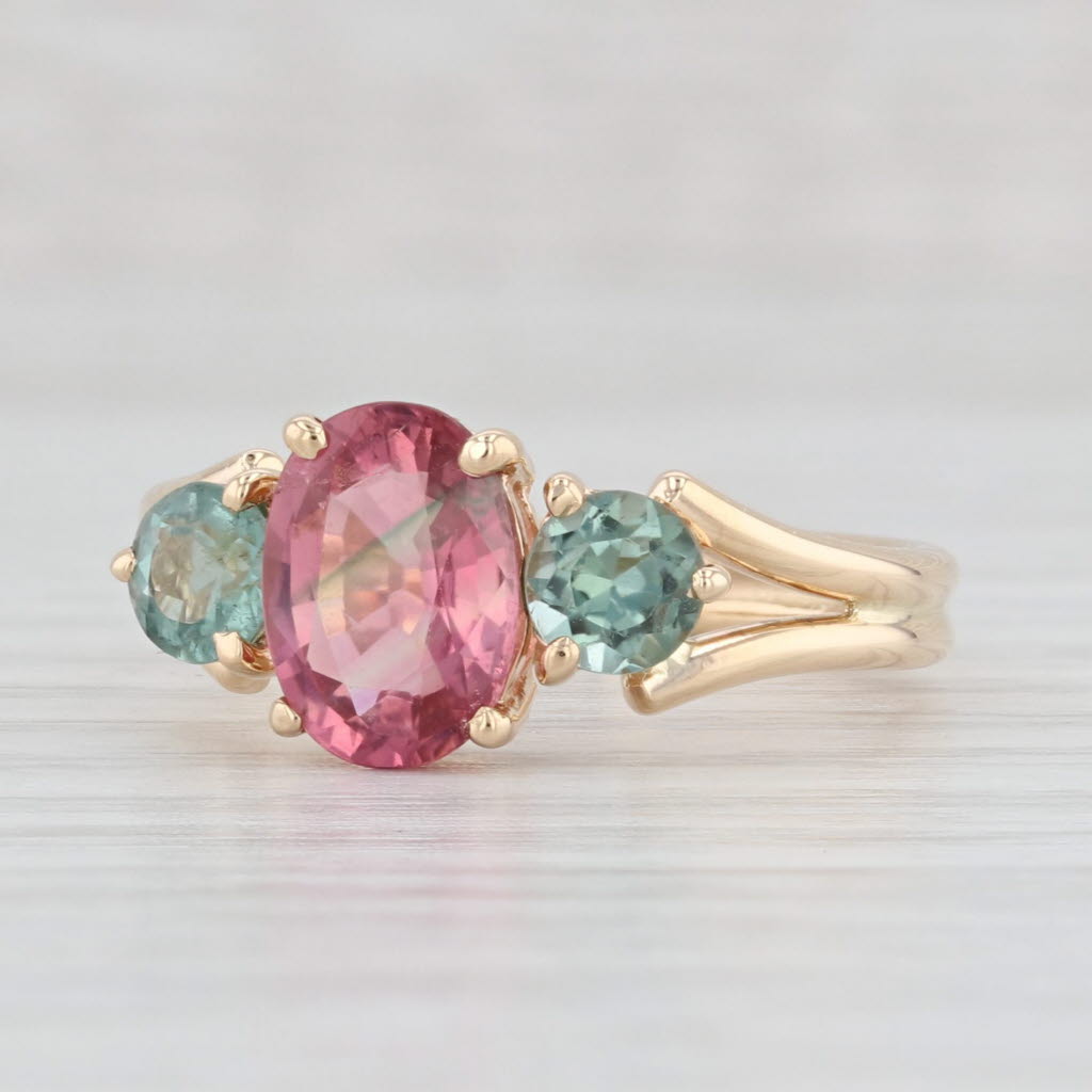 Light Gray 2.25ctw Pink Green Tourmaline Ring 14k Yellow Gold Size 8.25