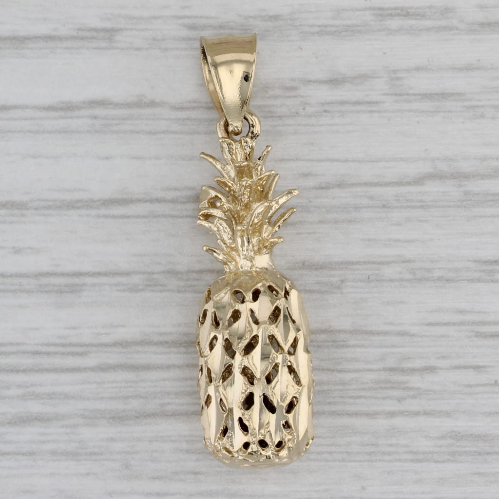 Gray Pineapple Pendant 14k Yellow Gold Ornate Openwork