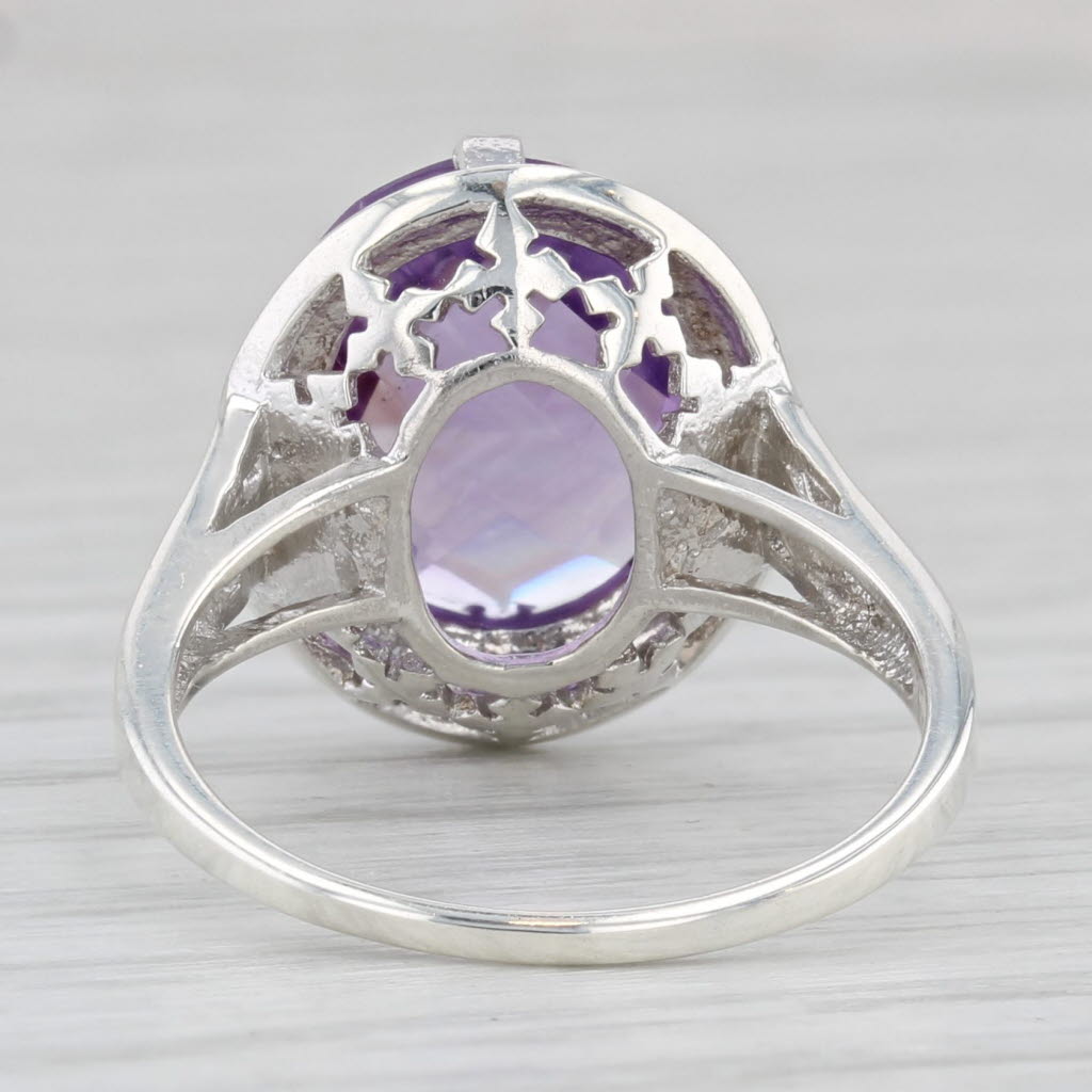 Light Gray 2.60ct Oval Amethyst Solitaire Ring Sterling Silver Size 6 Floral Accents