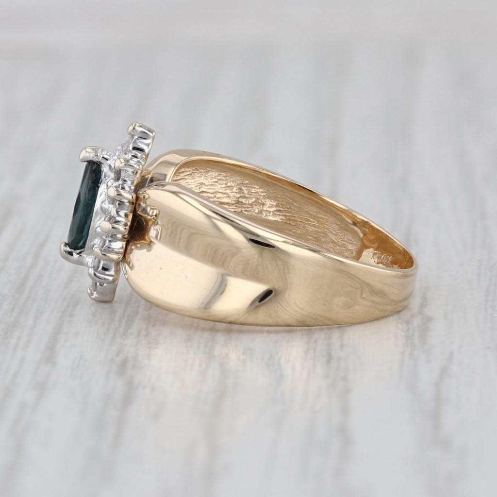 0.66ctw Marquise Blue Sapphire Diamond Halo Ring 14k Yellow Gold Size 6.75