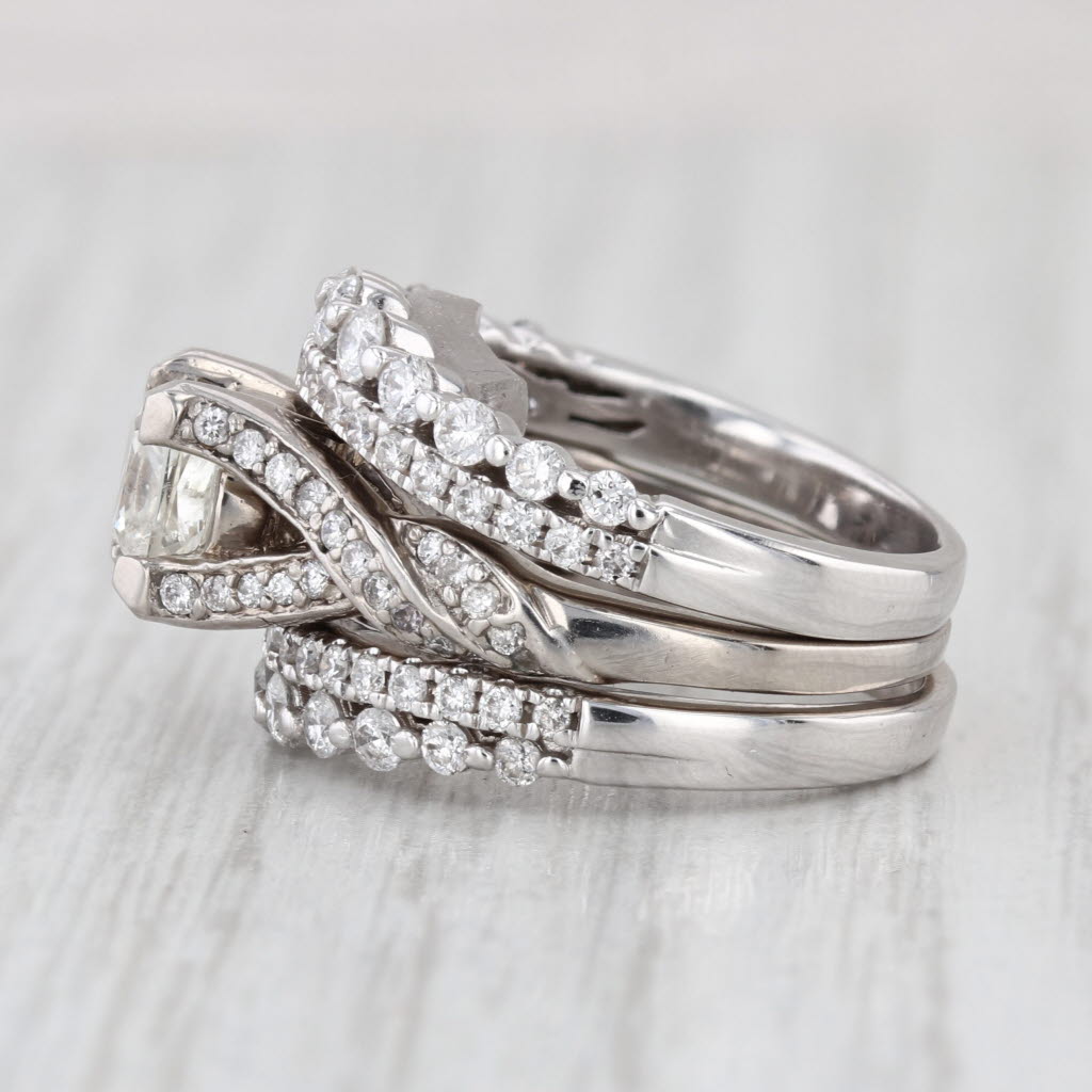 2.25ctw Diamond Engagement Ring 2 Wedding Bands Set 14k White Gold Size 5.75-6