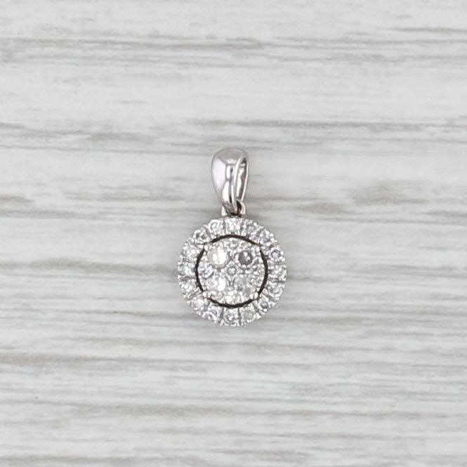 0.19ctw Round Diamond Halo Pendant 14k White Gold Small Drop