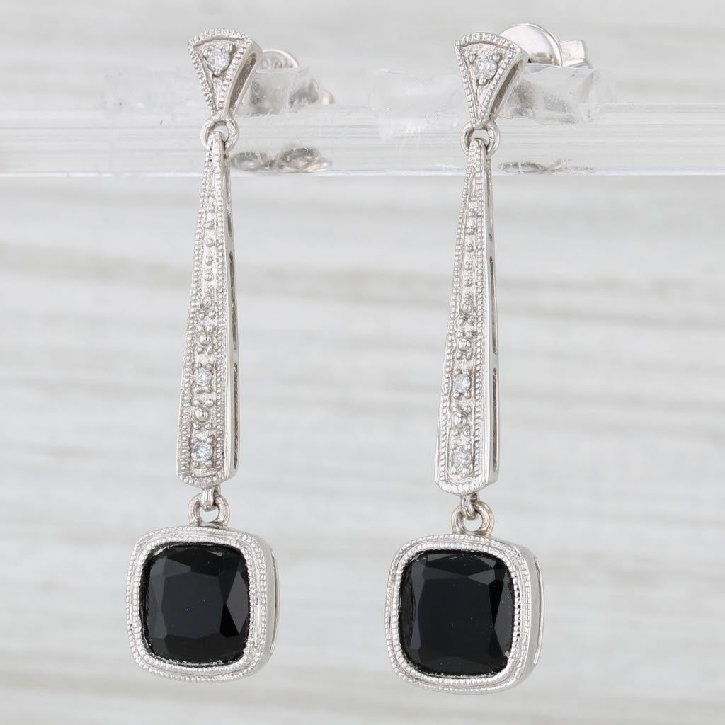 Light Gray 2.35ctw Onyx Diamond Journey Dangle Earrings 10k White Gold Drops