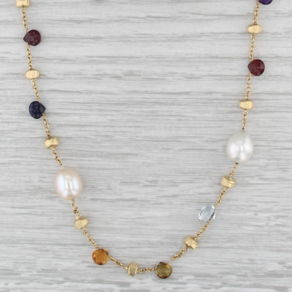 Marco Bicego Paradise Layering Necklace 18k Gold 23" Cultured Pearl Multistone