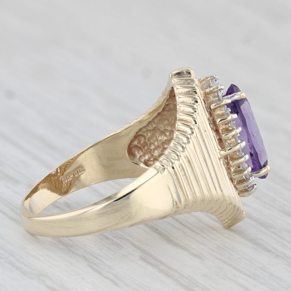 Light Gray 0.90ctw Marquise Amethyst Diamond Halo Ring 10k Yellow Gold Size 6.25