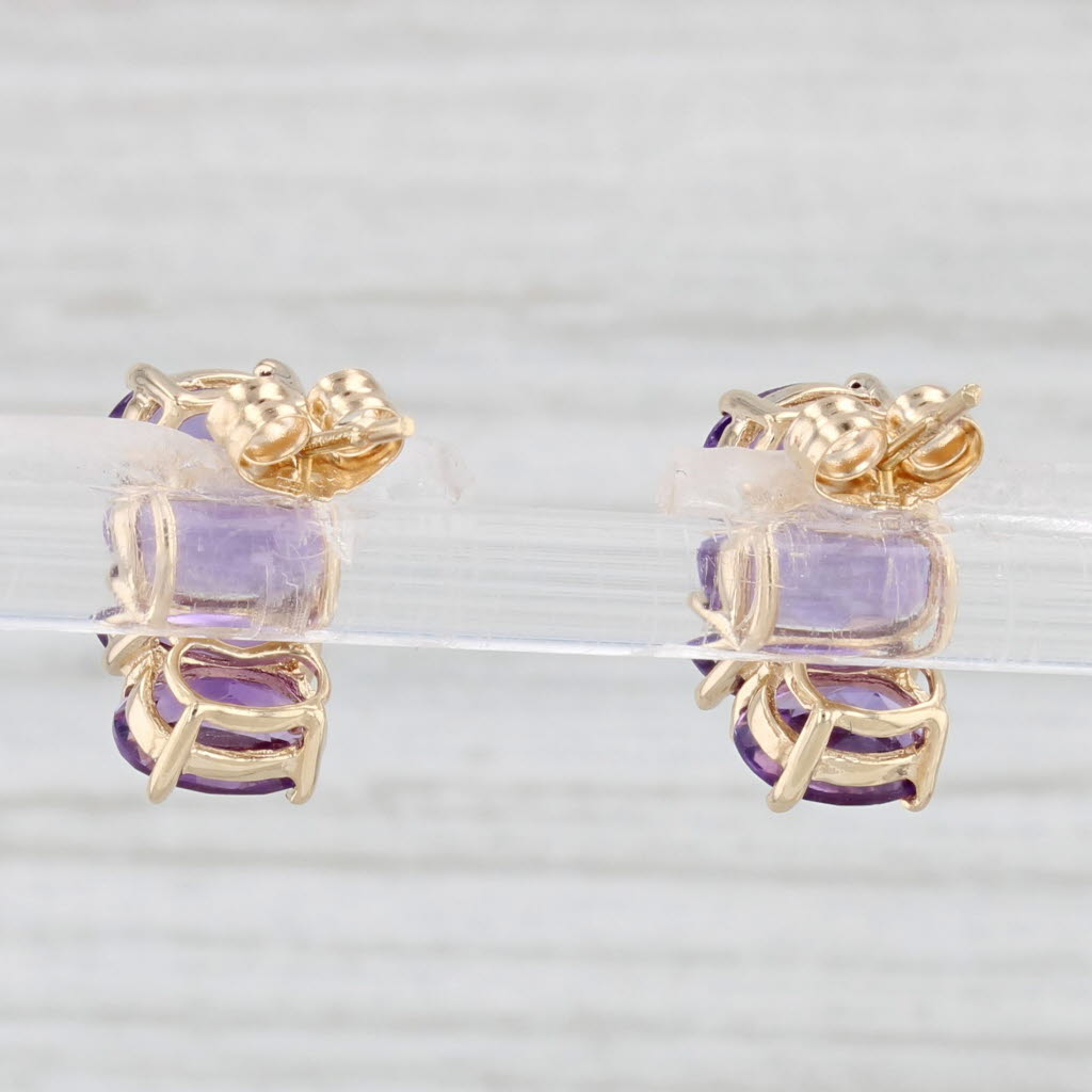 Light Gray 3ctw Amethyst 3-Stone Drop Earrings 14k Yellow Gold