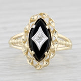 Onyx Diamond Signet Ring 10k Yellow Gold Size 6 Vintage