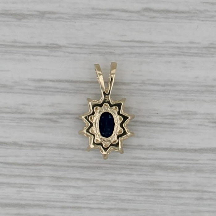 0.87ctw Oval Blue Sapphire Diamond Halo Pendant 14k Yellow Gold Small Drop