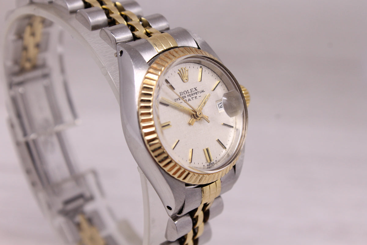 Vintage 1982 Rolex Date 6917 Ladies 26mm Steel & 18k Gold Automatic Watch Linen