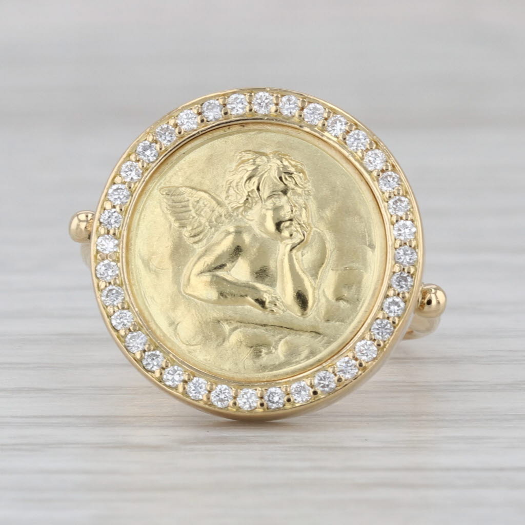 Temple St Clair Diamond Cherub Guardian Angel Ring 18k Gold Size 7.5 Florence 86