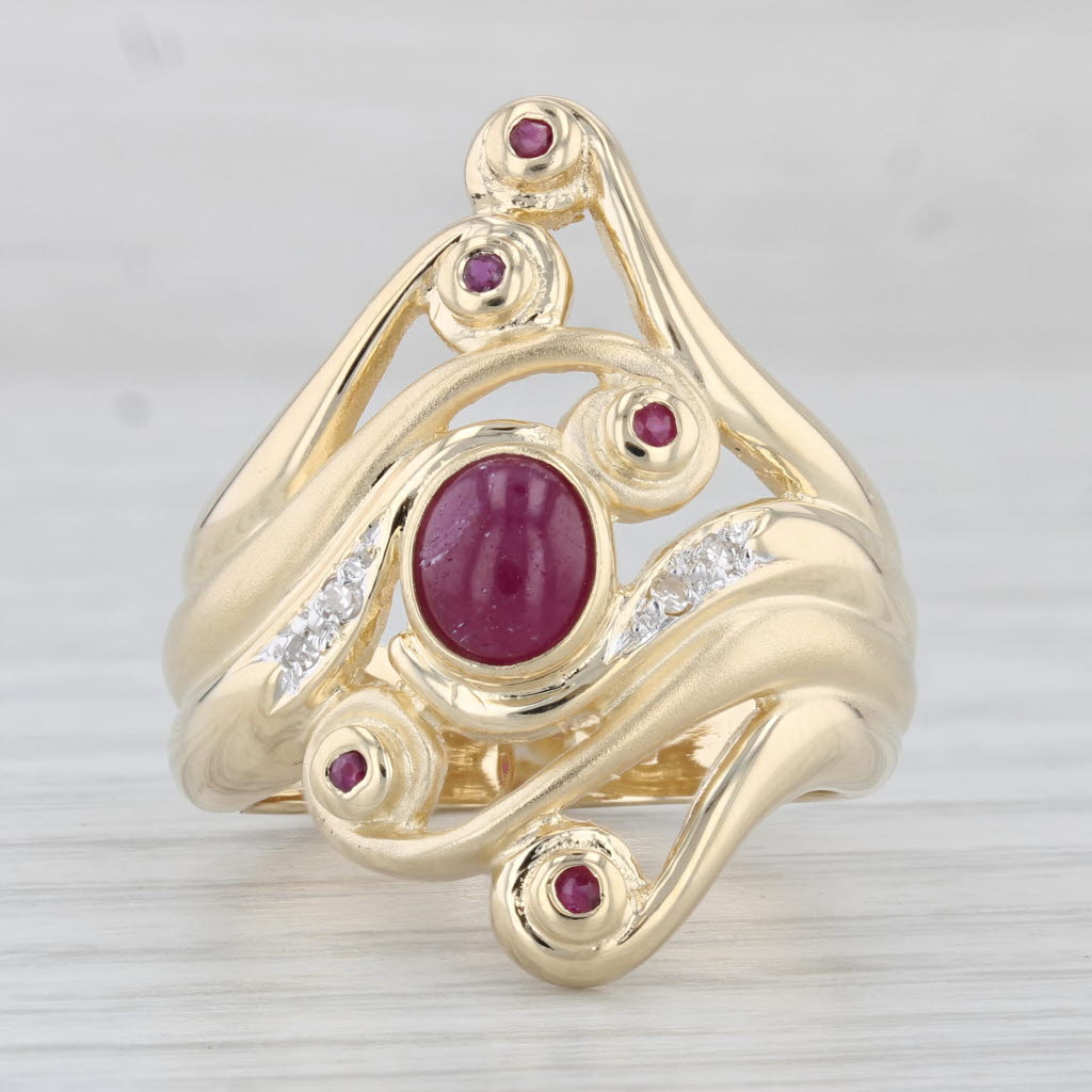 Light Gray Ruby Diamond Cocktail Ring 14k Yellow Gold Size 7.5