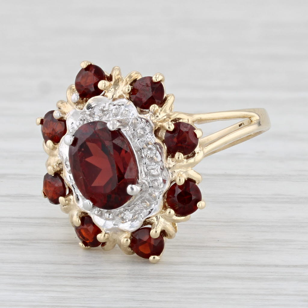 Light Gray 2.60ctw Garnet Diamond Ring 10k Yellow Gold Size 7.25 Cocktail