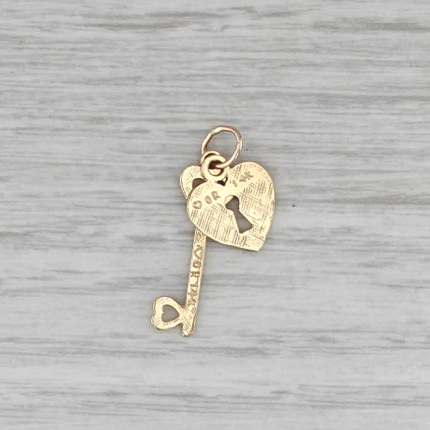 Heart Lock Skeleton Key Charm 14k Yellow Gold Pendant