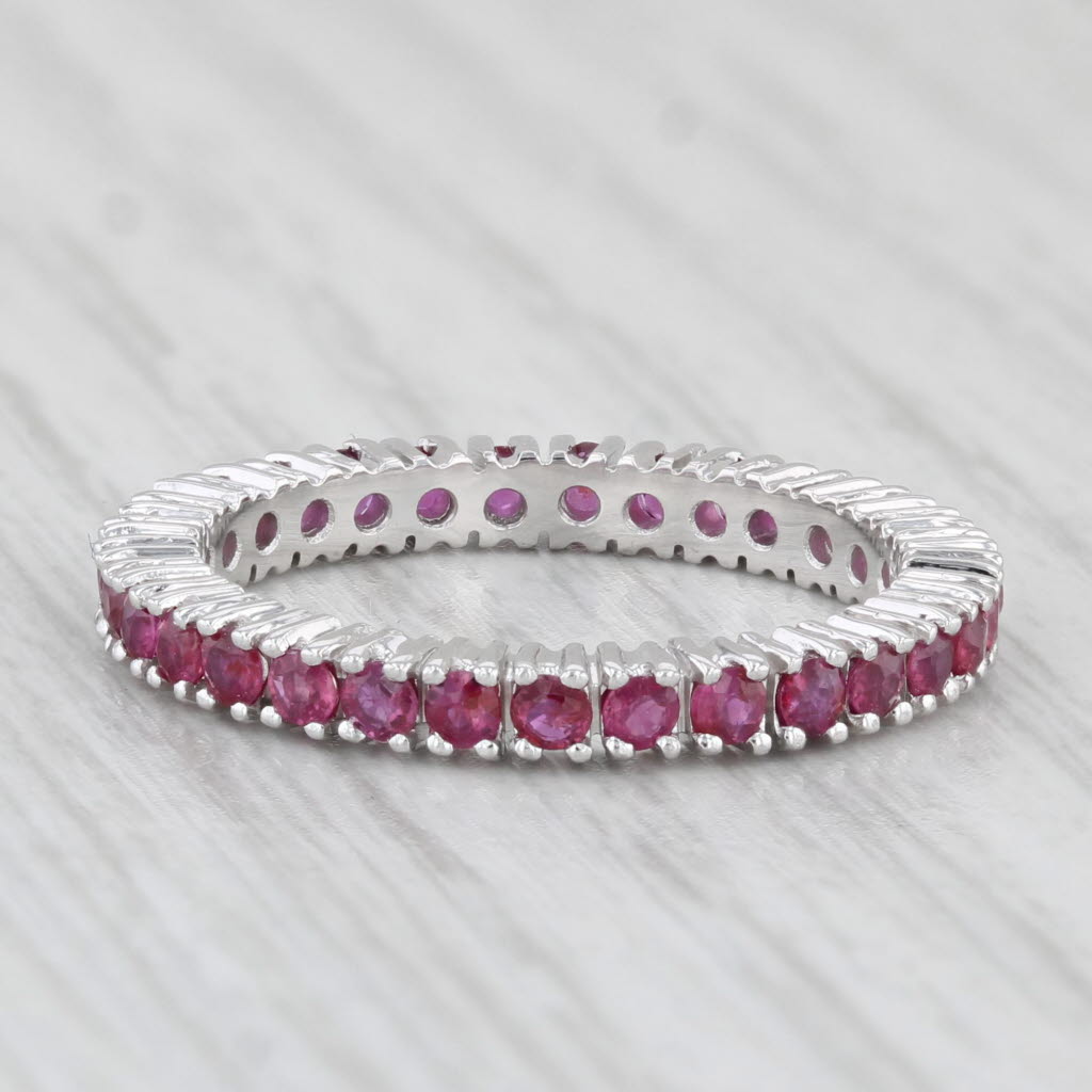 Light Gray 0.94ctw Ruby Eternity Band Stackable Wedding 14k White Gold Size 6.5