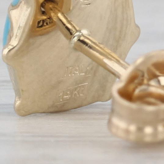 Blue Ladybug Stud Earrings 14k Yellow Gold Resin Small Studs Good Luck