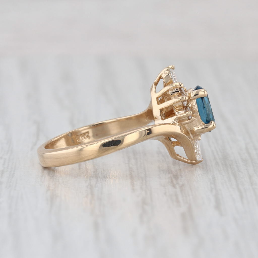 1.32ctw London Blue Topaz Diamond Ring 14k Yellow Gold Size 6.75 Bypass
