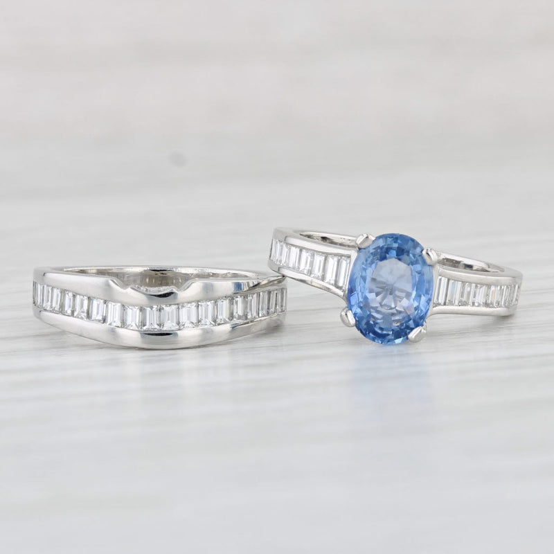 Light Gray 2.53ctw Blue Sapphire Diamond Engagement Ring Wedding Band Set 950 Platinum
