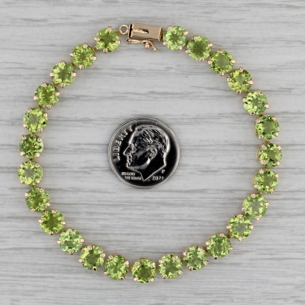 26ctw Peridot Tennis Bracelet 14k Yellow Gold 7" 6mm