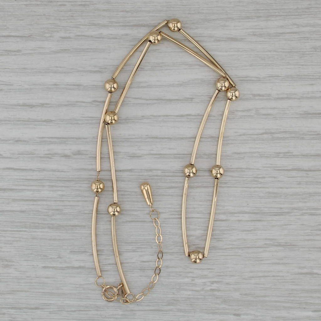 Bar Bead Link Chain Necklace 14k Yellow Gold Adjustable 16-18"