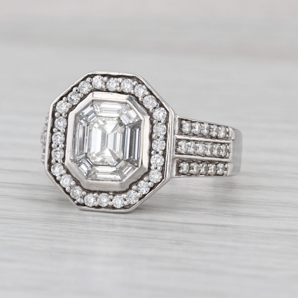 1.50ctw Emerald Cut Diamond Halo Engagement Ring 14k White Gold Size 7.75