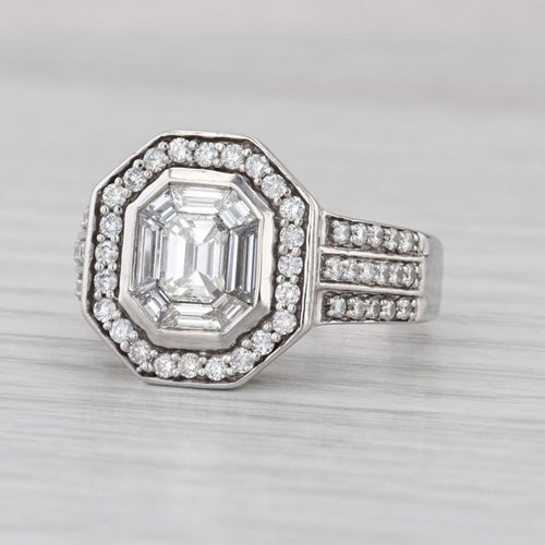 1.50ctw Emerald Cut Diamond Halo Engagement Ring 14k White Gold Size 7.75