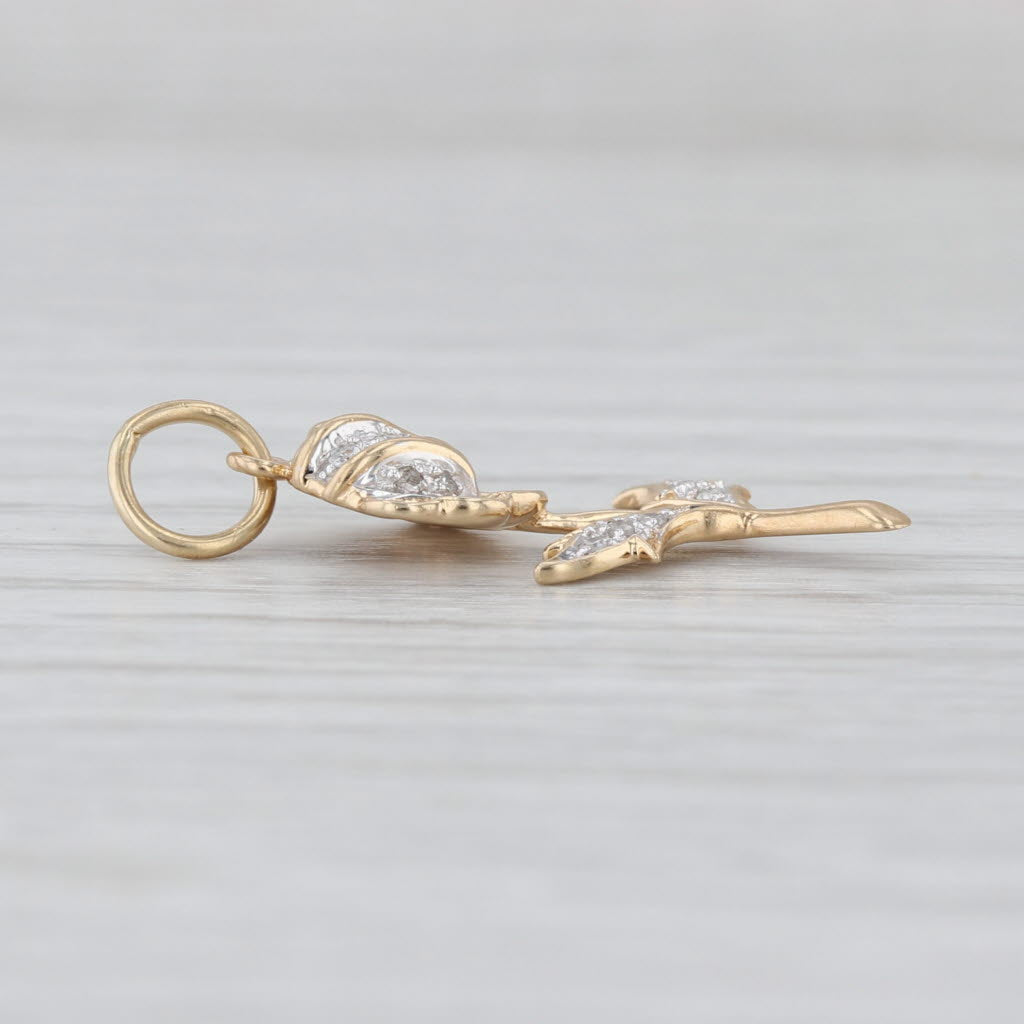 Diamond Rose Pendant 14k Yellow Gold Floral Charm