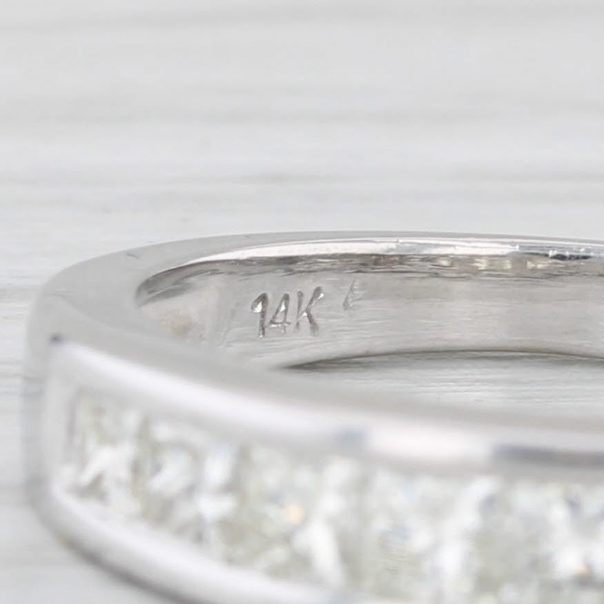 Light Gray 0.89ctw Princess Diamond Wedding Band 14k White Gold Size 6.25 Anniversary Ring