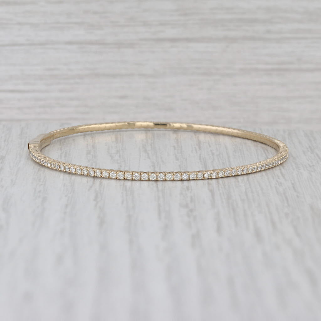 1.50ctw Diamond Bead Flexible Bangle Tennis Bracelet 14k Yellow Gold 7.5"