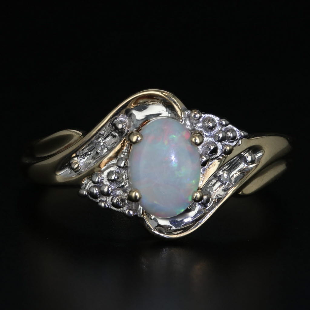 Black Oval Opal Solitaire Ring 10k Yellow Gold Size 7.25 Diamond Accents