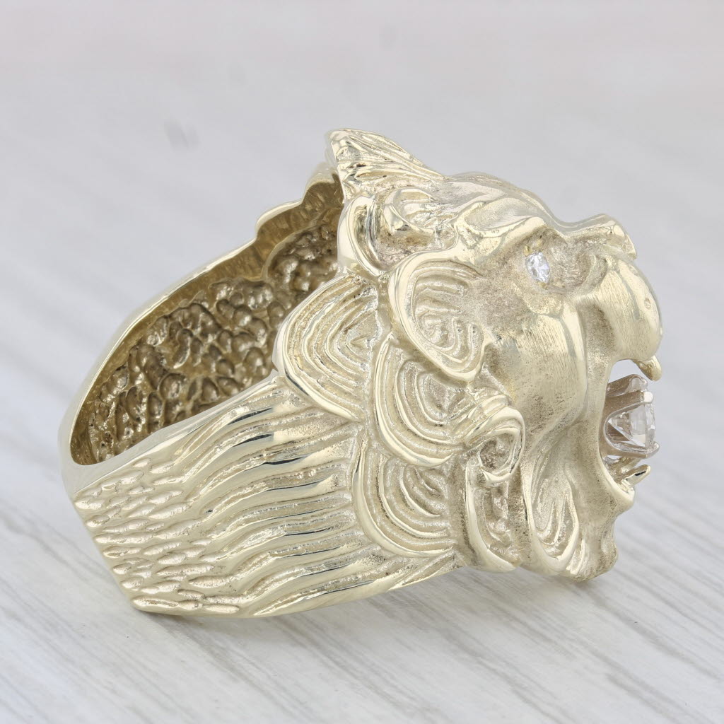 Light Gray 0.29ctw Diamond Roaring Lion Ring 14k Yellow Gold Size 10