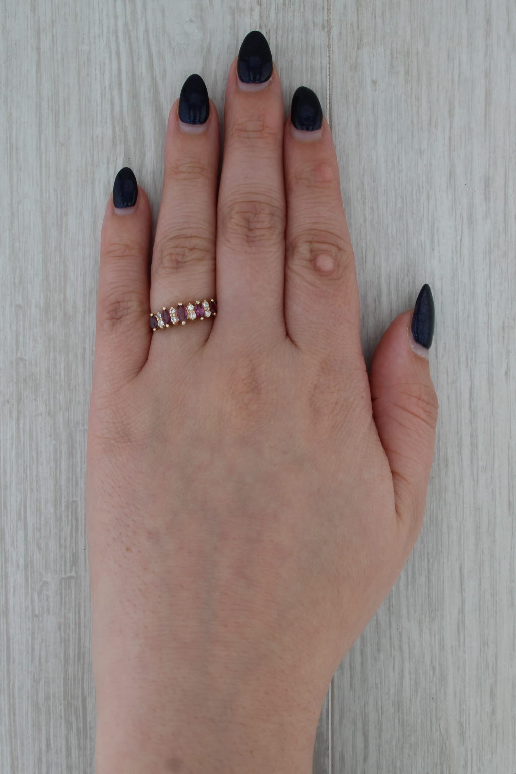 0.81ctw Ruby Diamond Tiered Pyramid Rooftop Ring 14k Gold Size 6.25 Stackable