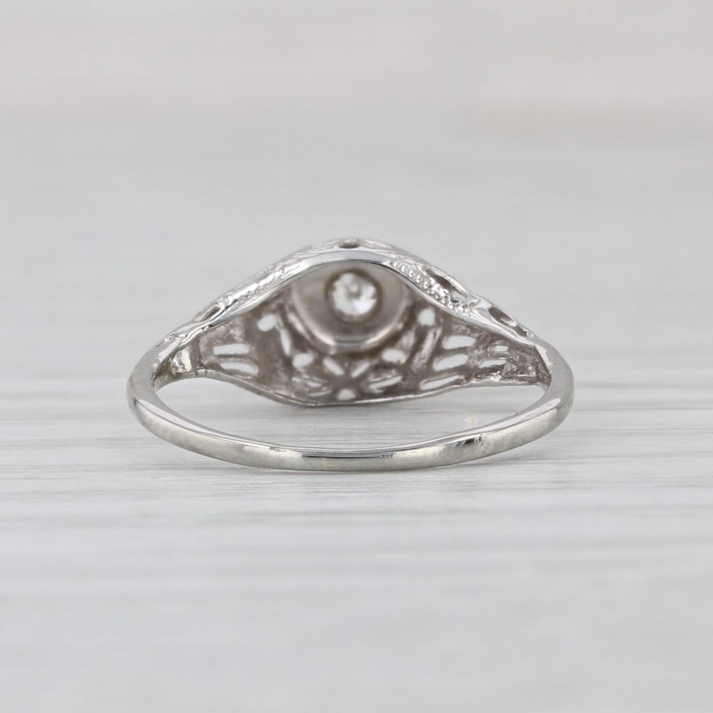 Art Deco Diamond Solitaire Filigree Ring 18k White Gold Size 4.75