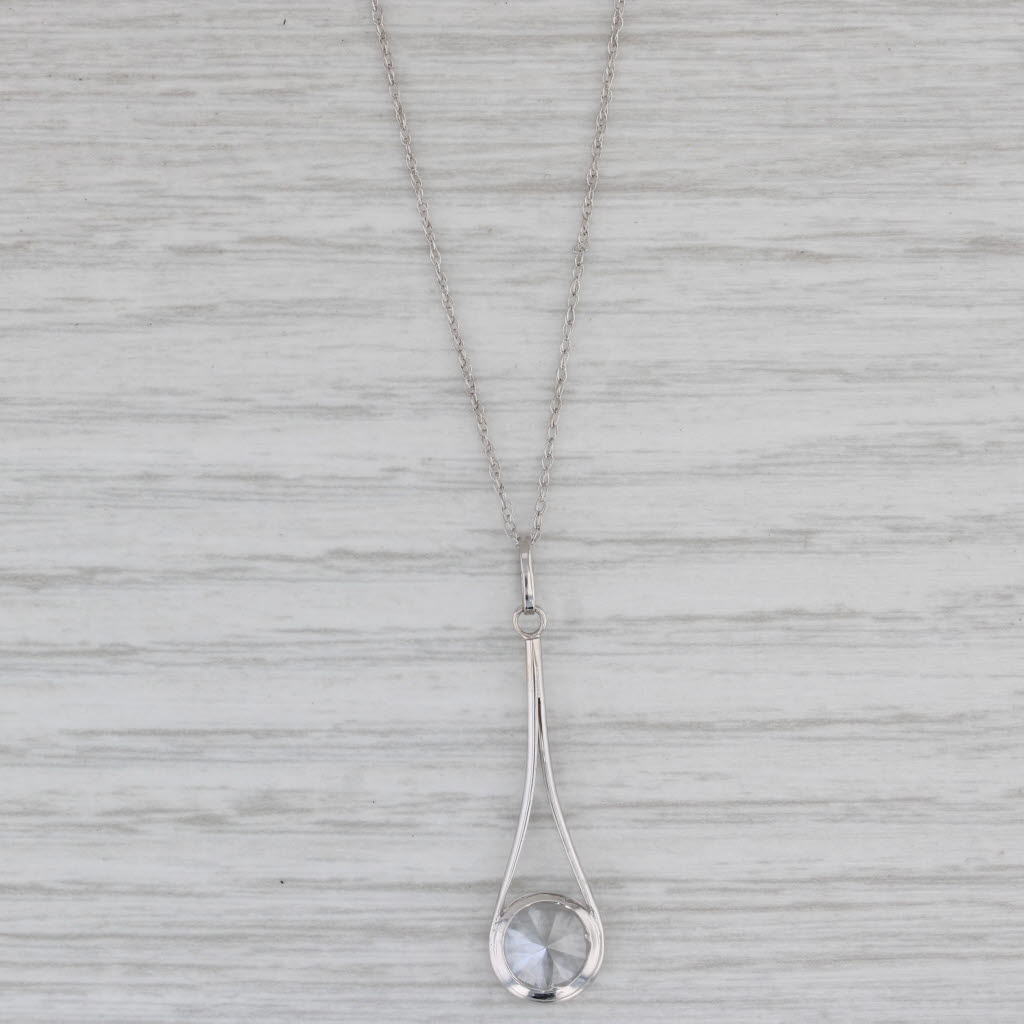 Gray 1.85ct Round Cubic Zirconia Teardrop Pendant Necklace 14k White Gold 18.5"