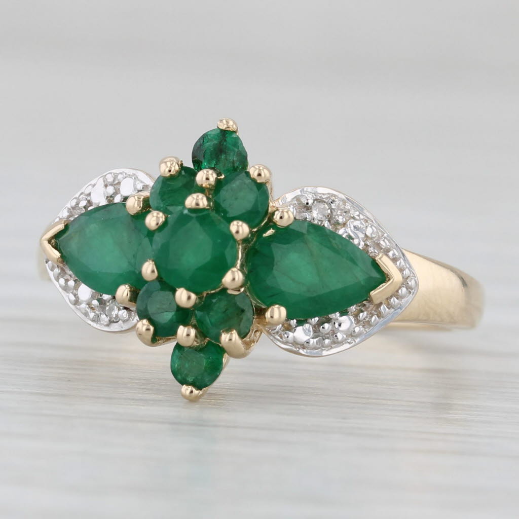 Light Gray 1.34ctw Emerald Cluster Diamond Ring 14k Yellow Gold Size 6